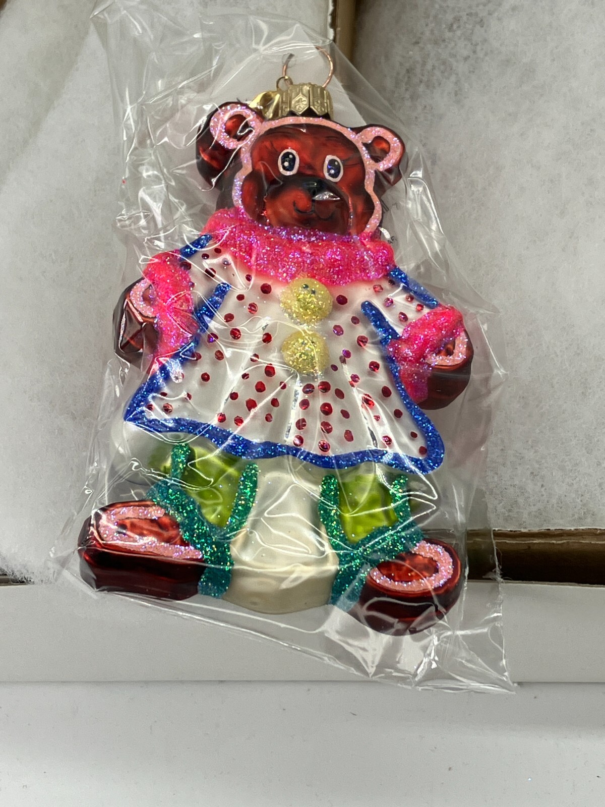 Vintage NEW Christopher RADKO 2000 GINGERBREAD BEAR Glass Ornament 00-158-0