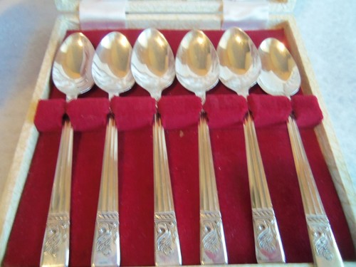 ART DECO MADE IN ENGLAND ANGORA E.P.N.S. SET OF SILVER SPOONS SET OF 6 NIB - Picture 11 of 12