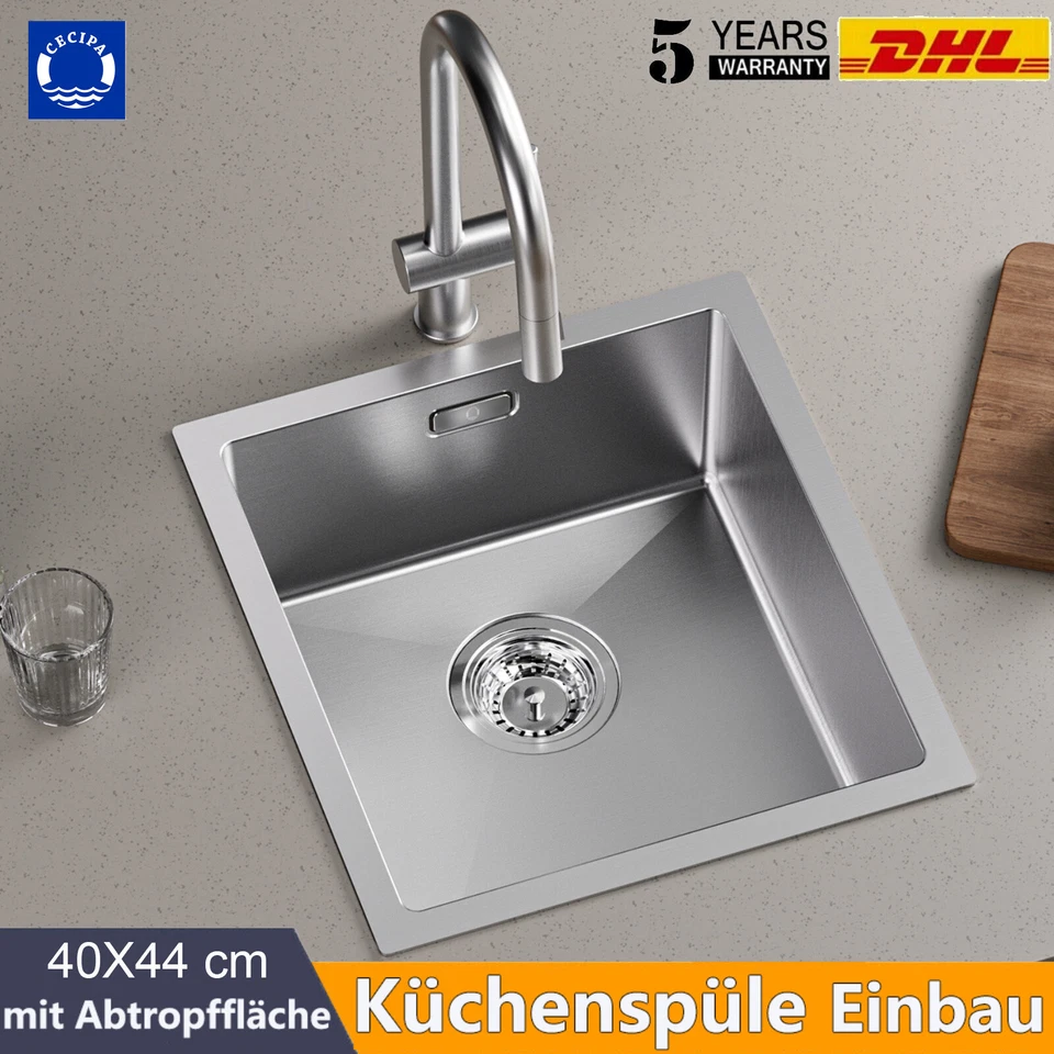 CECIPA® Edelstahl Einbauspüle Küchenspüle Spülbecken mit Ablaufgarnitur Spüle DE