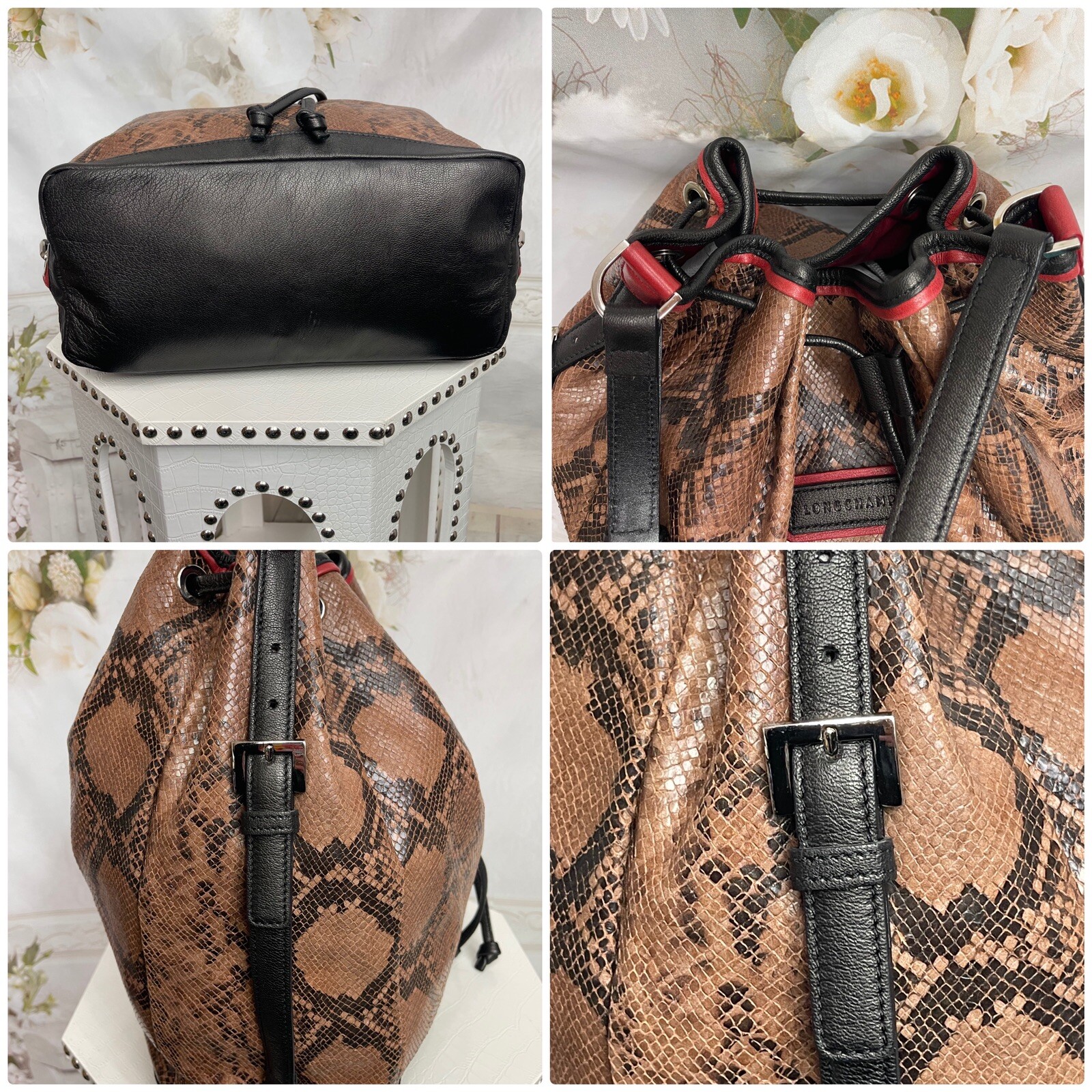 LONGCHAMP PYTHON EMBOSSED LEATHER BUCKET BAG Mint… - image 8