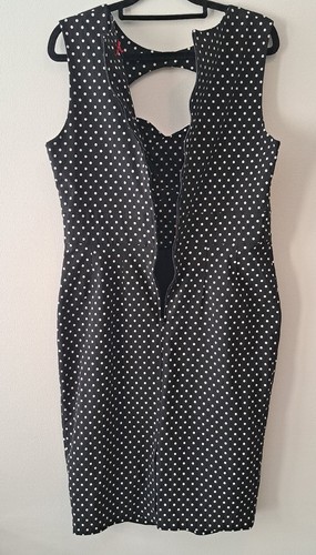 Hell Bunny Womens Black & White Spot Open Neck Sleeveless Rockabilly Dress Large - Picture 15 of 19