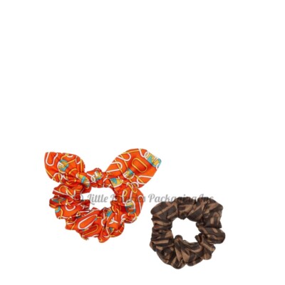 NWT Authentic Fendi Set of 2 O\'Lock/Zucca FF Logo Print Silk Hair Tie Scrunchies Hair Ties - Brown | FENDI US main image 4