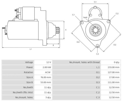 Starter 12V/2.0Kw 11t ACW AUDI A1 1.6 TDI CS1525 - Picture 7 of 7