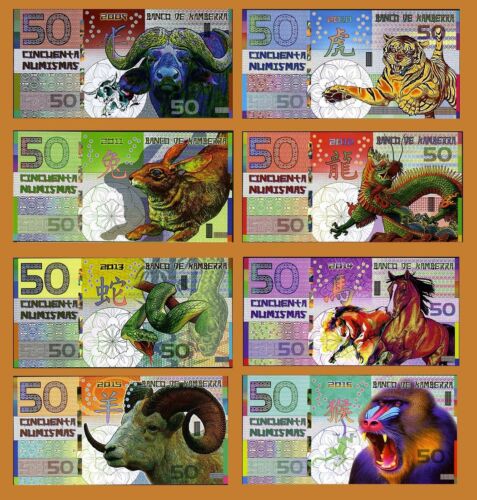 POLYMER SET 8 Kamberra, 2009-2016 Ox Tiger Rabbit Dragon Snake Horse Goat Monkey - Afbeelding 1 van 10