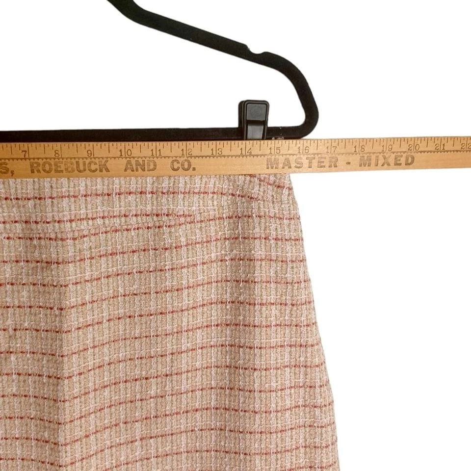 UNIFORM JOHN PAUL RICHARD Red Tan Cream Tweed Plaid Print Raw Hem Skirt 10 M - Imagem 4 de 4