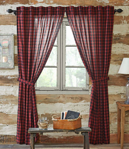 Cumberland Plaid Panel Set Buffalo Red Black Check Cabin Lodge