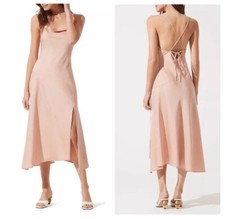 ASTR The Label Women's Pink Blush Cowl Satin Slip Midi Dress Size Small New