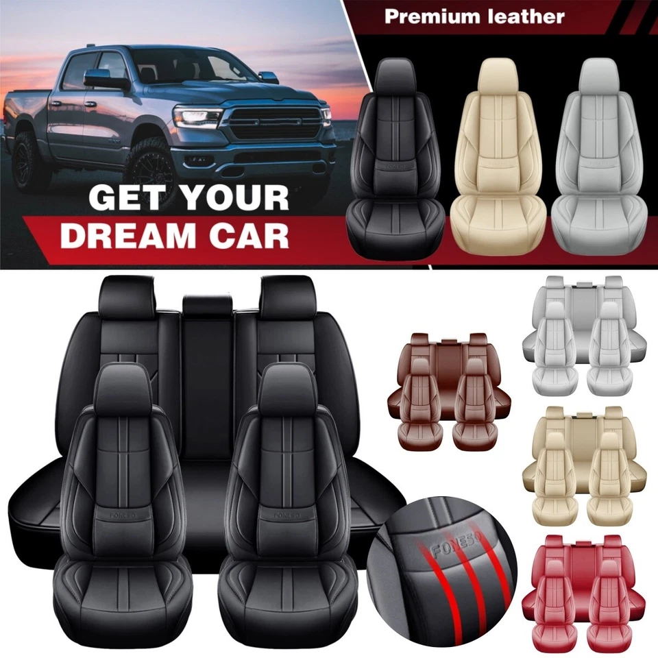 For Cadillac Nappa Leather Car Seat Cover Front Rear Full Surround 5Seat Protect Foto 3 de 4