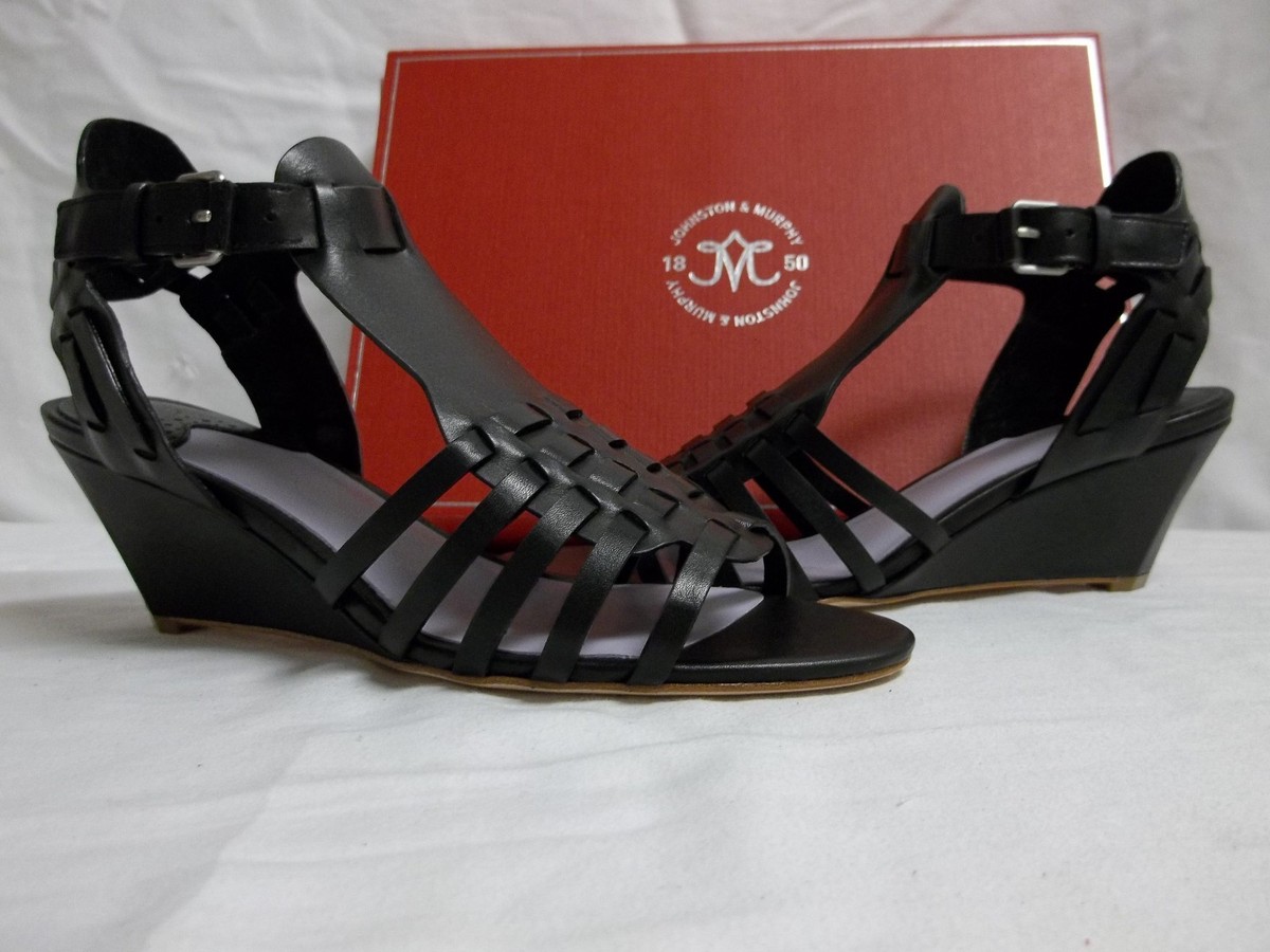 Johnston & Murphy Size 7 M Kaye Black Leather Open Toe 