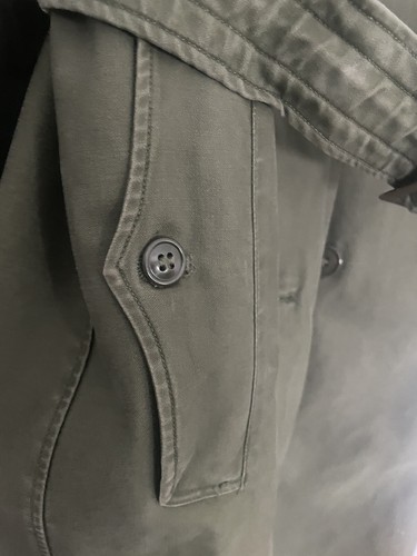 Vtg US ARMY Vietnam OD Green Military Trench Coat 8405 261 6498 Small Long - Picture 5 of 13