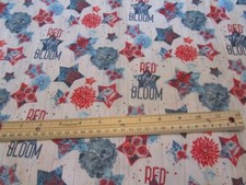 White Patriotic Stars/Flowers/Fireworks Cotton Fabric By The Yard