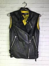 Dkny X Cara Delevingne Womens Xp Xs Lamb Leather Biker Moto Vest Jacket Black