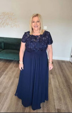 OLEG CASSINI LONG SHEATH GOWN LACE NAVY WOMENS DRESS SIZE 18W MOTHER BRIDE GROOM