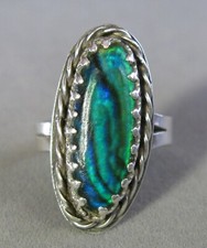 VINTAGE Sterling Silver Green Blue Abalone Ring 5.2g Size 5 J4618