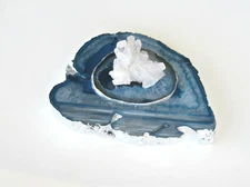 Large Blue Agate Tealight Holder - Agate Lid Topped Sparkling Quartz Cluster