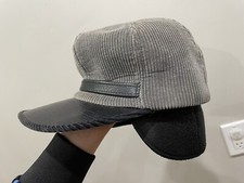 Vintage Corduroy Faux Leather Hat Made In USA NL