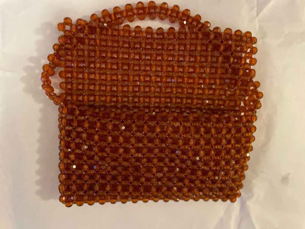 Bronze colored beaded bag from 1970s, sold by Blo… - image 2