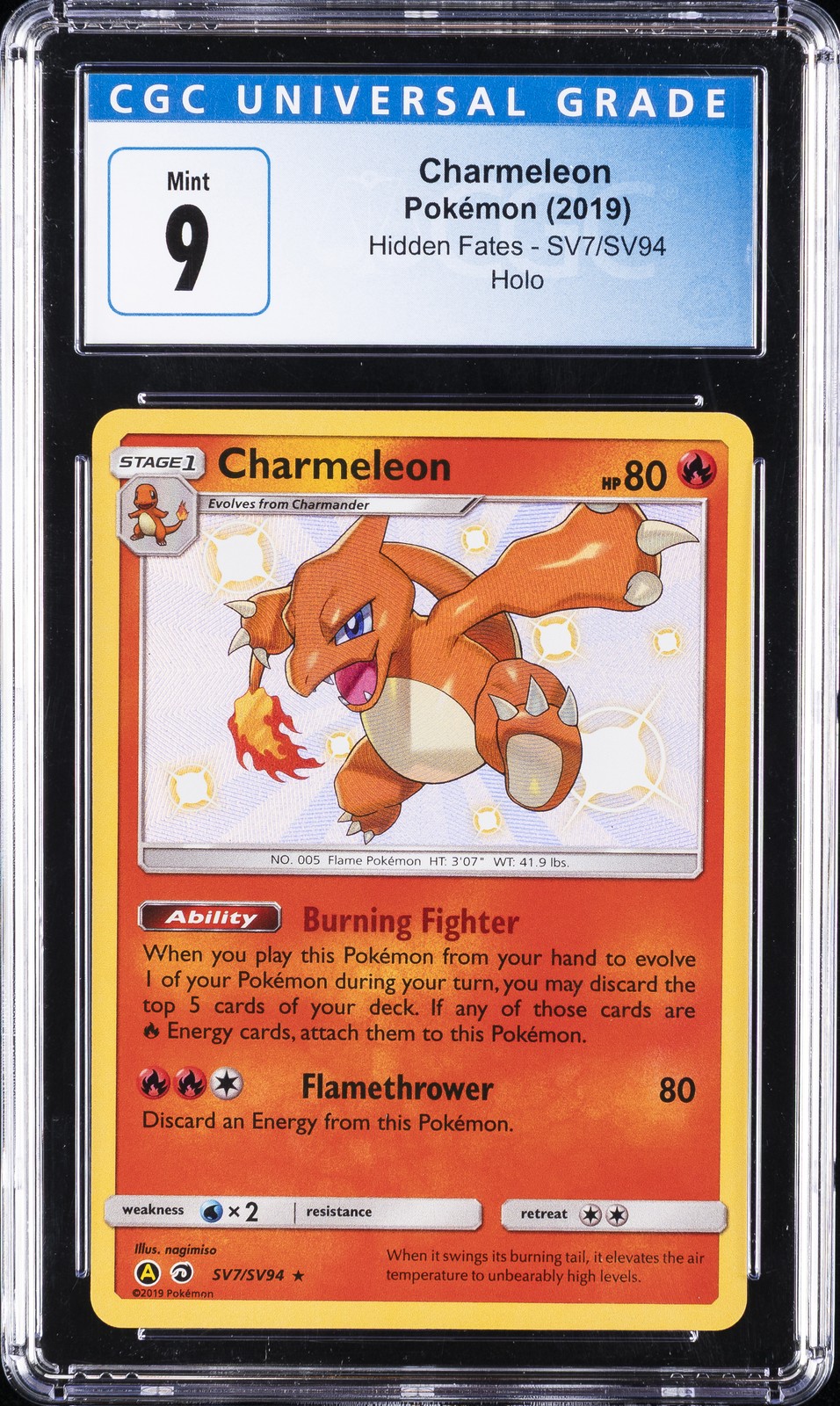 2019 POKEMON HIDDEN FATES HOLO #SV7/SV94 CHARMELEON CGC 9