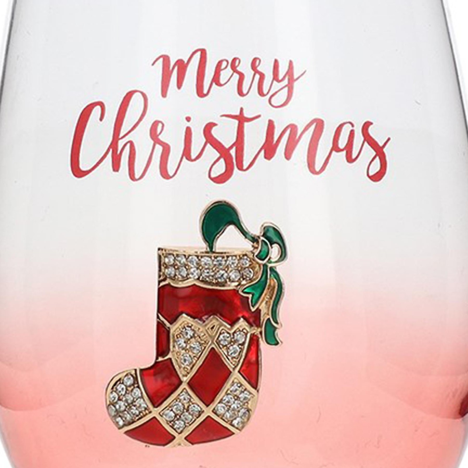 Christmas Tumbler Glass with Festive Diamante Attachment - Stocking view 2