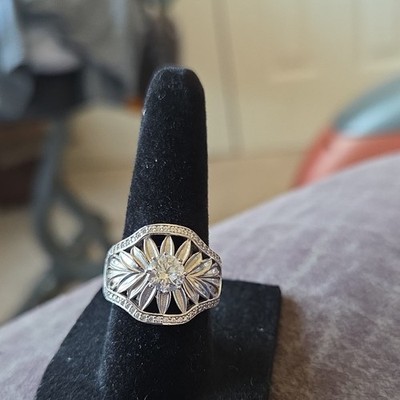 QVC signierter Statement-Ring Sterlingsilber 925 Diamant Blume Heiligenschein Größe 6