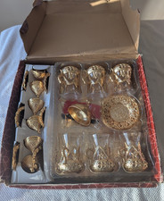 Turkish Coffee Set for 6, with domed holders and tray, gold toned (27 pieces)