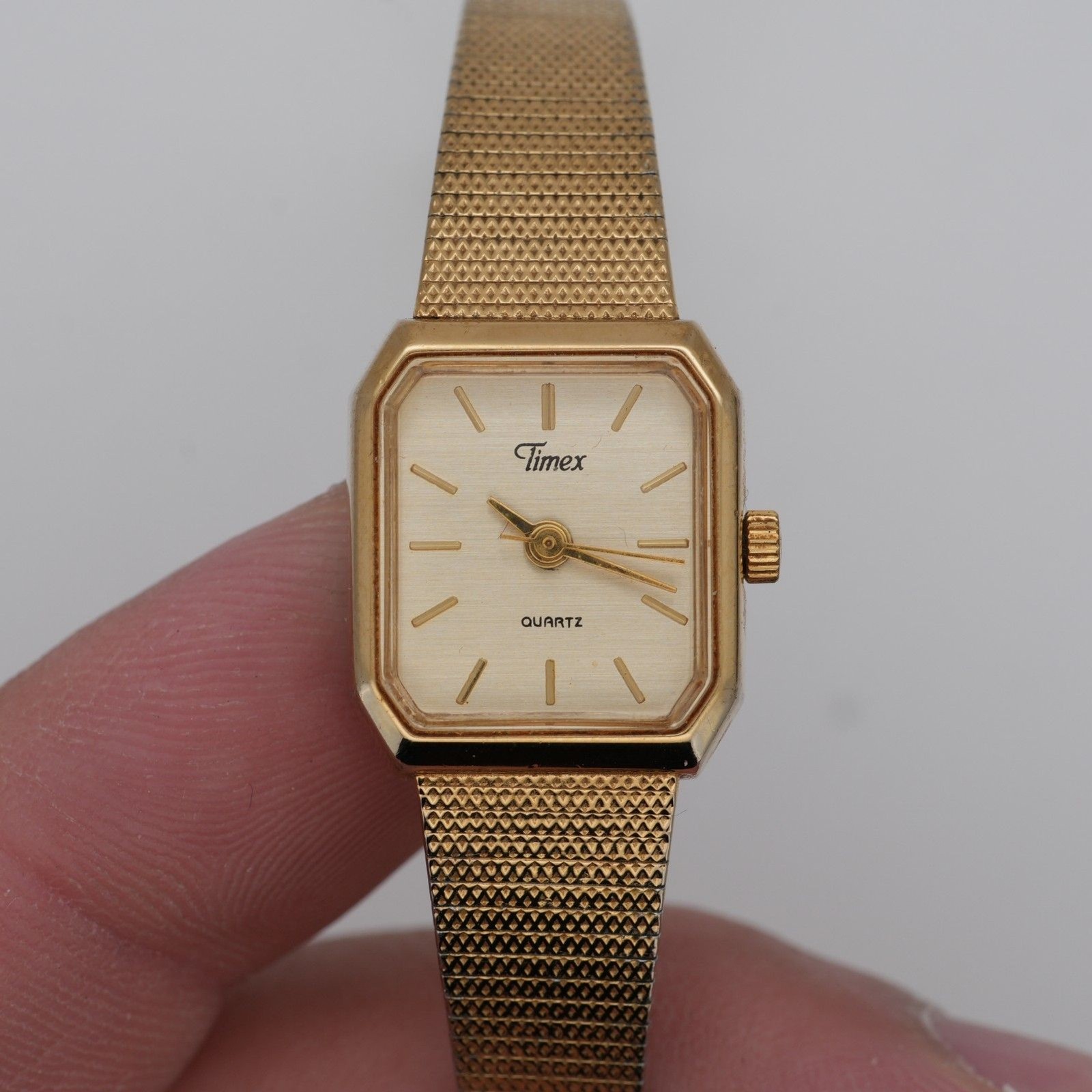 Timex Quartz Gold Tone Rectangular Watch 16mm Vin… - image 2