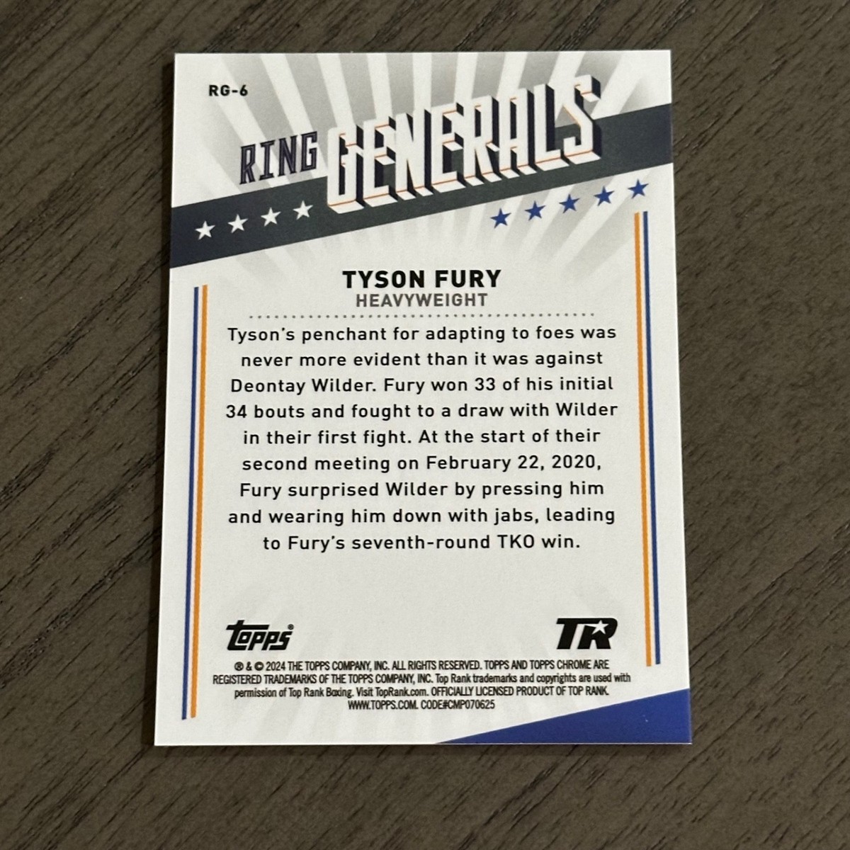 Tyson Fury # RG-6 Ring Generals Orange Refractor /25 - 2024