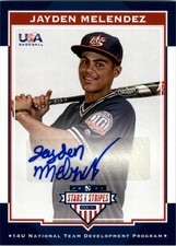 2017 USA Baseball Stars and Stripes 14U Signatures #43 Jayden Melendez Auto/399