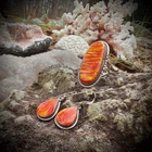 Vintage Large Orange Fire Aurora Opal Sterling Silver Stamped Ring & Earring Set
