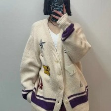 Free Size Ivory Patch Knit Cardigan, Oversized Fit