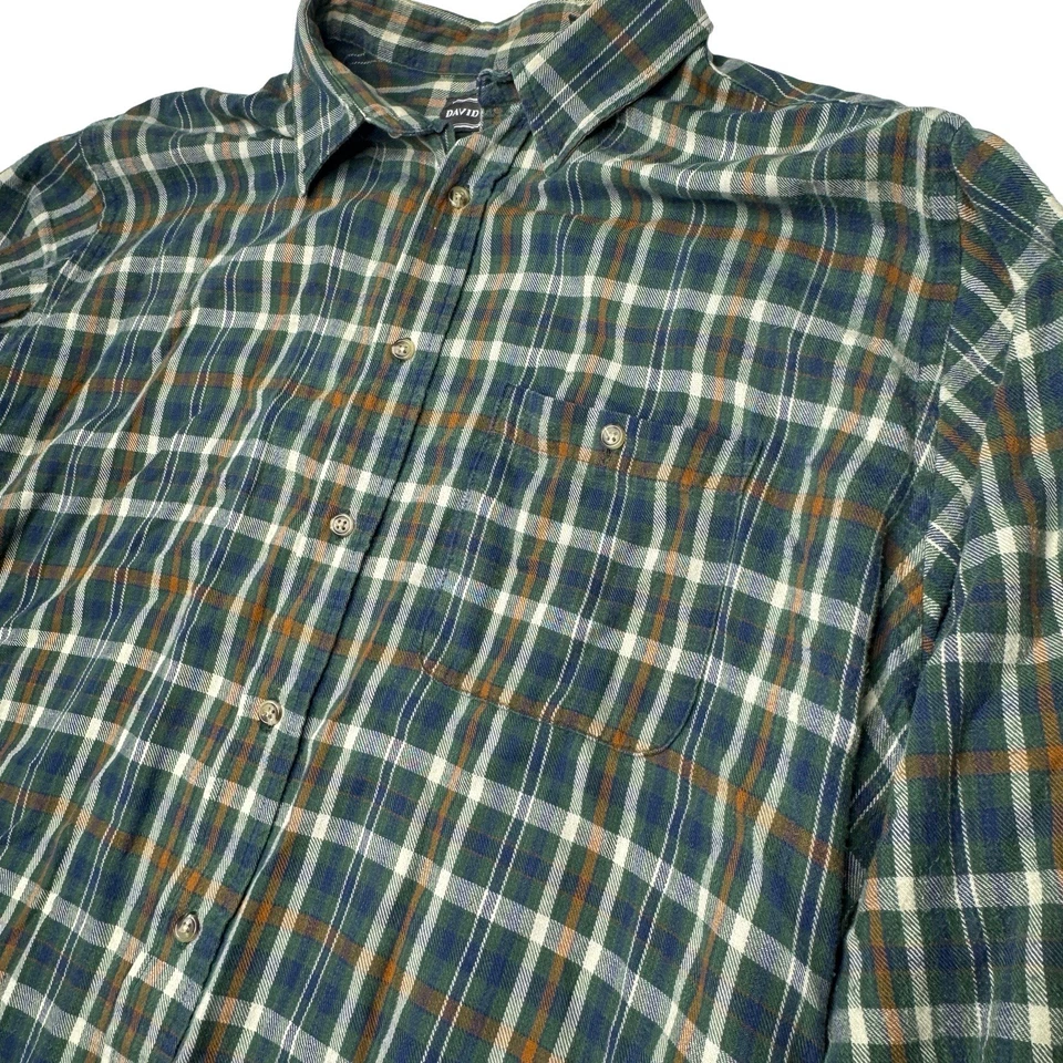 Camisa de franela David Taylor 2XL verde azul manga larga a cuadros 100 % algodón para hombre Foto 3 de 4