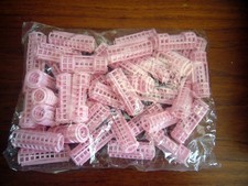 NOS Lot of 40 Pink Plastic Snap Clip On Mini Hair Curler Rollers 2" x 1/2"