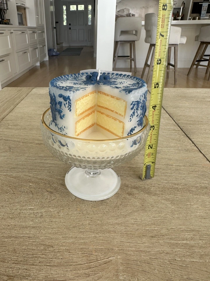 New Laura Ashley Blue White Toile Chic Decorative Floral Cake Scented Candle - Image 2 of 4