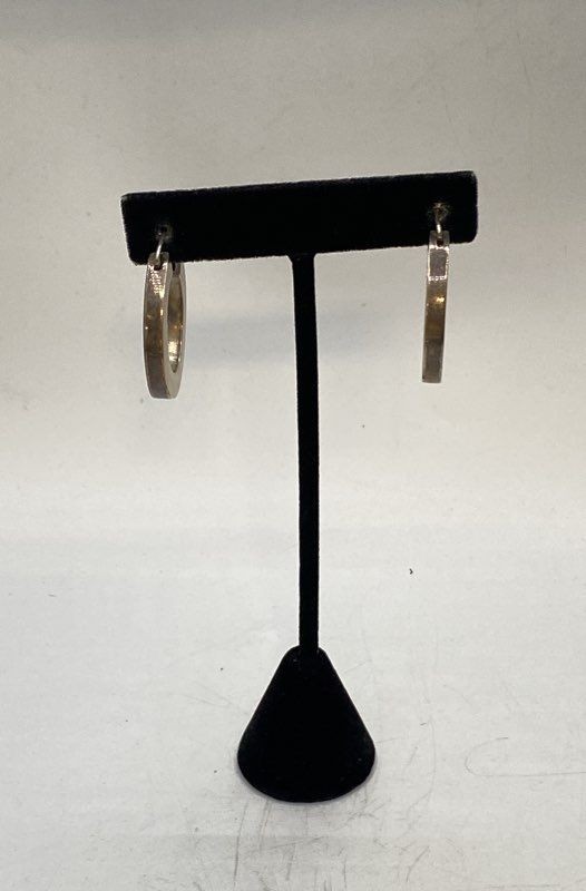 925 Mexican Sterling Silver Oval Hoop Earrings Taxco Style 10.1g