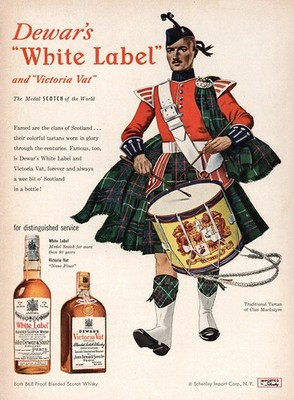 1951 Dewars White Label: Victoria Vat Famed are the Clans Vintage Print Ad