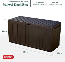 Keter Marvel Plus 71 Gal Resin Outdoor Storage Box for Patio Furniture - Brown