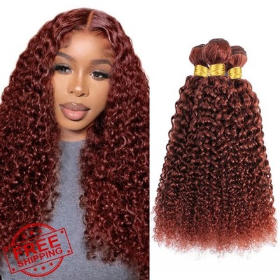Reddish Brown Brazilian Curly Human Hair Bundles 24-28 Inch Copper Weave