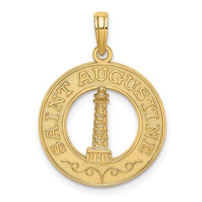 14k Gelbgold Heiliger Augustinus runder Rahmen mit Leuchtturm Anhänger