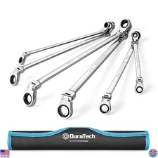 Extra Long Flex-Head Ratcheting Wrench Set 6-Piece Metric 8-19mm CR-V Steel