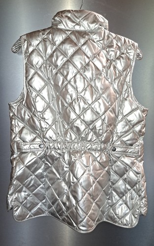 Talbots Metallic Silver Puffer Vest Duck Down Filled Pockets Full & Zip Snap S - Picture 4 of 12