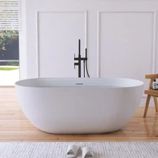 59'' Freestanding Bathtub Stone Resin Solid Surface Soaking Tub Freestanding tub
