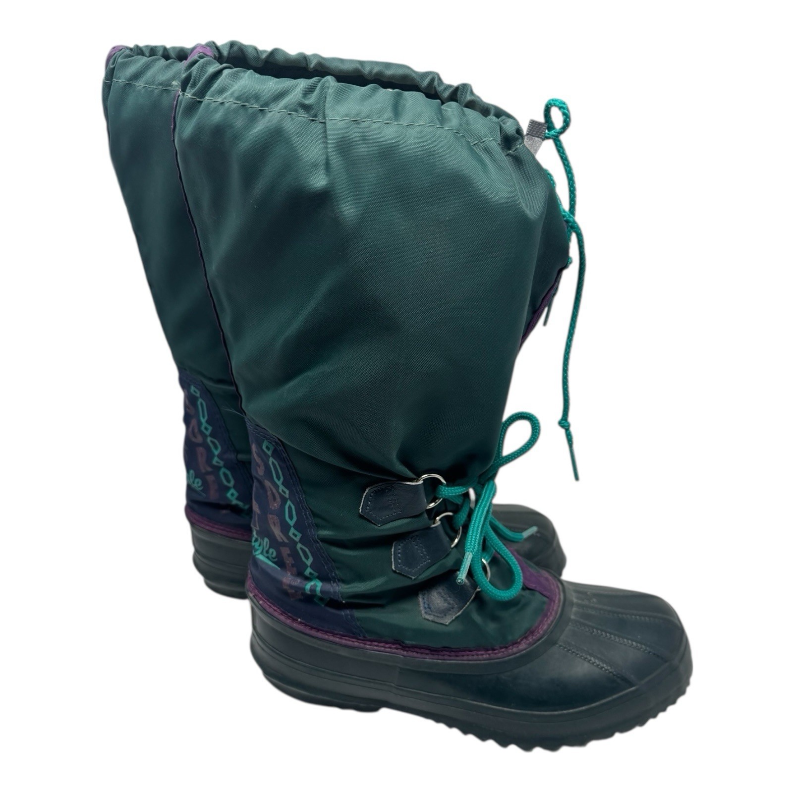 RaRE!🤯90s Sorel❄️ Freestyle Chunky Tall Snow Boots Felt Liner Canada Green 7 image 6
