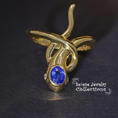 Ring 14 Karat Gelbgold Smaragd Rubin Saphir Schlangenmotiv Größe 7 Diamantenaugen