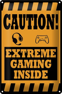 mrdeco Metall Schild 20x30cm Coution extreme gaming inside Deko Blechschild
