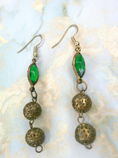 Copper and Green Vintage Dangle Earrings Retro Drop Boho Beaded