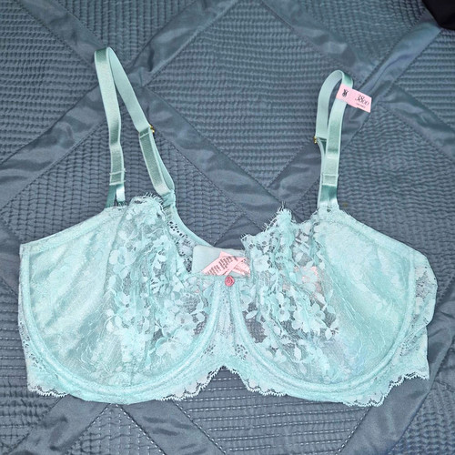 Victoria's Secret 38DD Light Blue Floral Lace Unlined Underwire Bra Straps