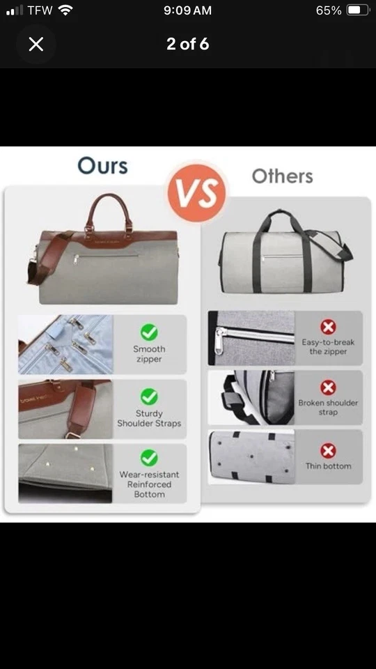 Bolsa de Lona Convertible para Ropa, Bolsa de Ropa Sin Arrugas para Viaje Fin de Semana Foto 4 de 4