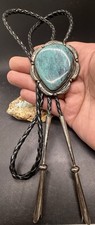 Awesome Large Vintage Navajo Handmade Sterling & Turquoise Bolo Tie W/ Long Tips