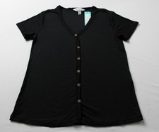 Top tejido delantero con botones de lilia Market & Spruce para mujer WR4 negro pequeño nuevo con etiquetas