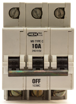 MEM BILL 10A C10 10 AMP TYP C M9 DREIPOLIG MCB SCHUTZSCHALTER 103MC GRAU